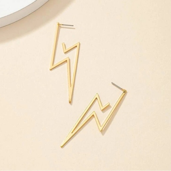 Gold Lightning Bolt Earrings - Picture 4 of 4